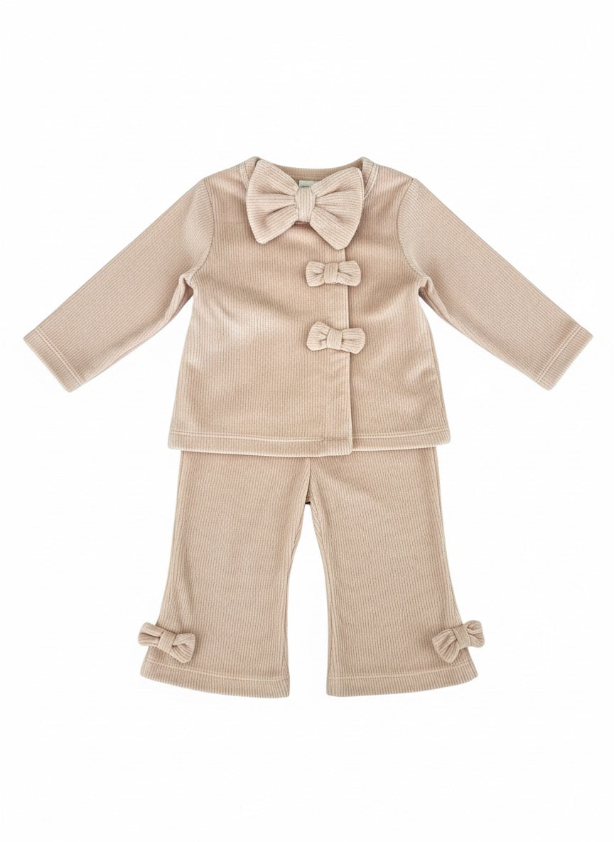 Conjunto moñas beige - Niña | 6-9 Meses