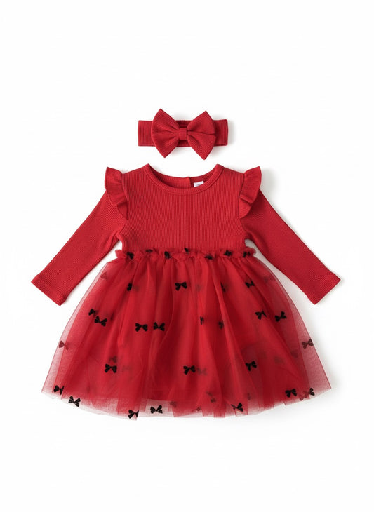 Vestido Rojo con Moños - Niña  | 6-9 Meses
